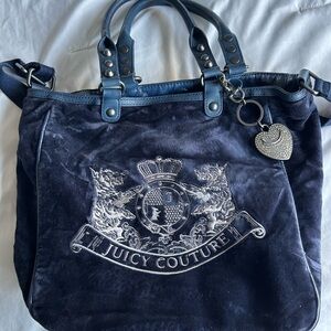 Juicy Couture Dark Blue Velvet Tote with Silver Charm